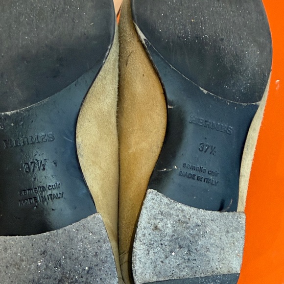 Hermes Beige Suede Loafers with Gold Detail main image 8